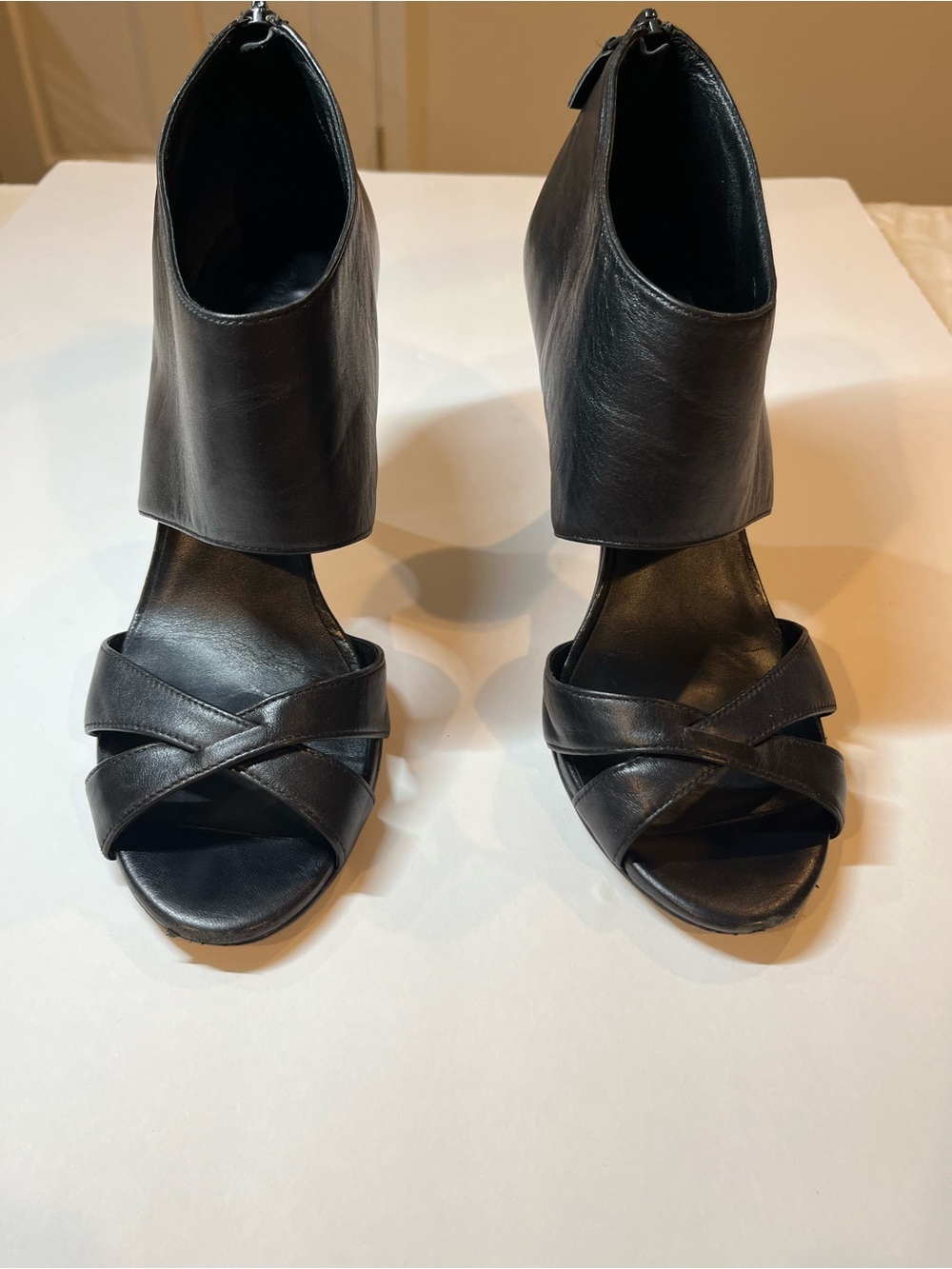 Cole Haan Black Leather Open-Toe Ankle Cuff Heels